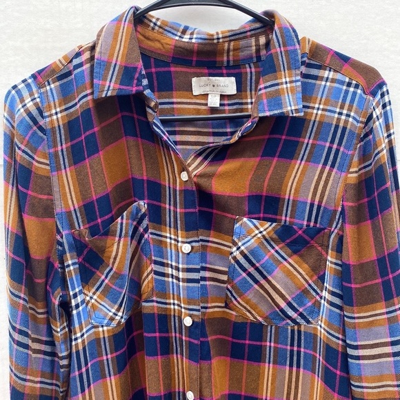 Lucky Brand Womens small plaid pocket long sleeve split back blue shirt - Picture 4 of 6